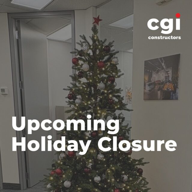 Holiday Closure Notice 🎄
CGI offices will be closing at noon on December 24 and will reopen on January 5. Wishing everyone a safe and happy holiday season!

#CGIConstructors #Holiday #OfficeClosure