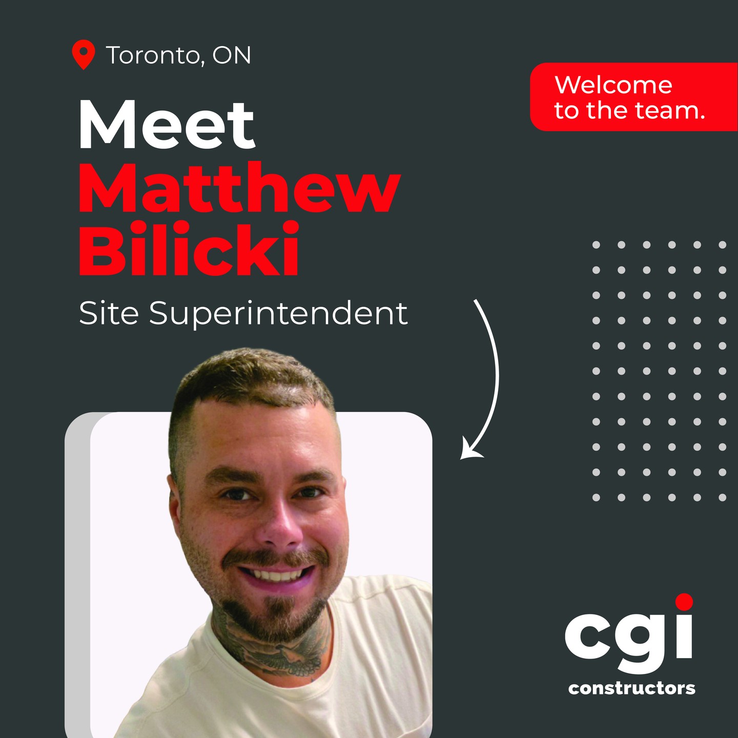 Welcome Matthew Bilicki to our Toronto office as our new Site Superintendent! Excited to have you with us, Matthew - here’s to building great things together.
#CGIConstructors #welcomeonboard #newteammember