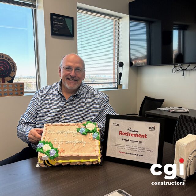 Please join us in celebrating Frank Newman on his retirement.

Frank has been an integral part of CGI’s leadership team, contributing his expertise, mentorship, and commitment to building a strong, safe, and people-focused culture.

Thank you, Frank, for everything you’ve given to the team. Wishing you all the best in this next chapter—enjoy your retirement!

#CGIConstructors #EmployeeMilestone