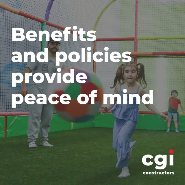 Our benefits and policies provide our employees with peace of mind when they need it most. A number of compassionate and family-friendly policies are in place to provide support for our people. From long-term disability and life insurance to our annual childcare grant and flexible work arrangements, we aim to provide employees and their families with the care and support they need to maintain a healthy work-life balance.
#CGIConstructors